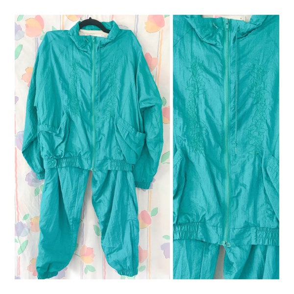 Veste Windbreaker Vintage Elk River - Turquoise/vert - Taille L - Zip Complet - Occasion Très Bon état