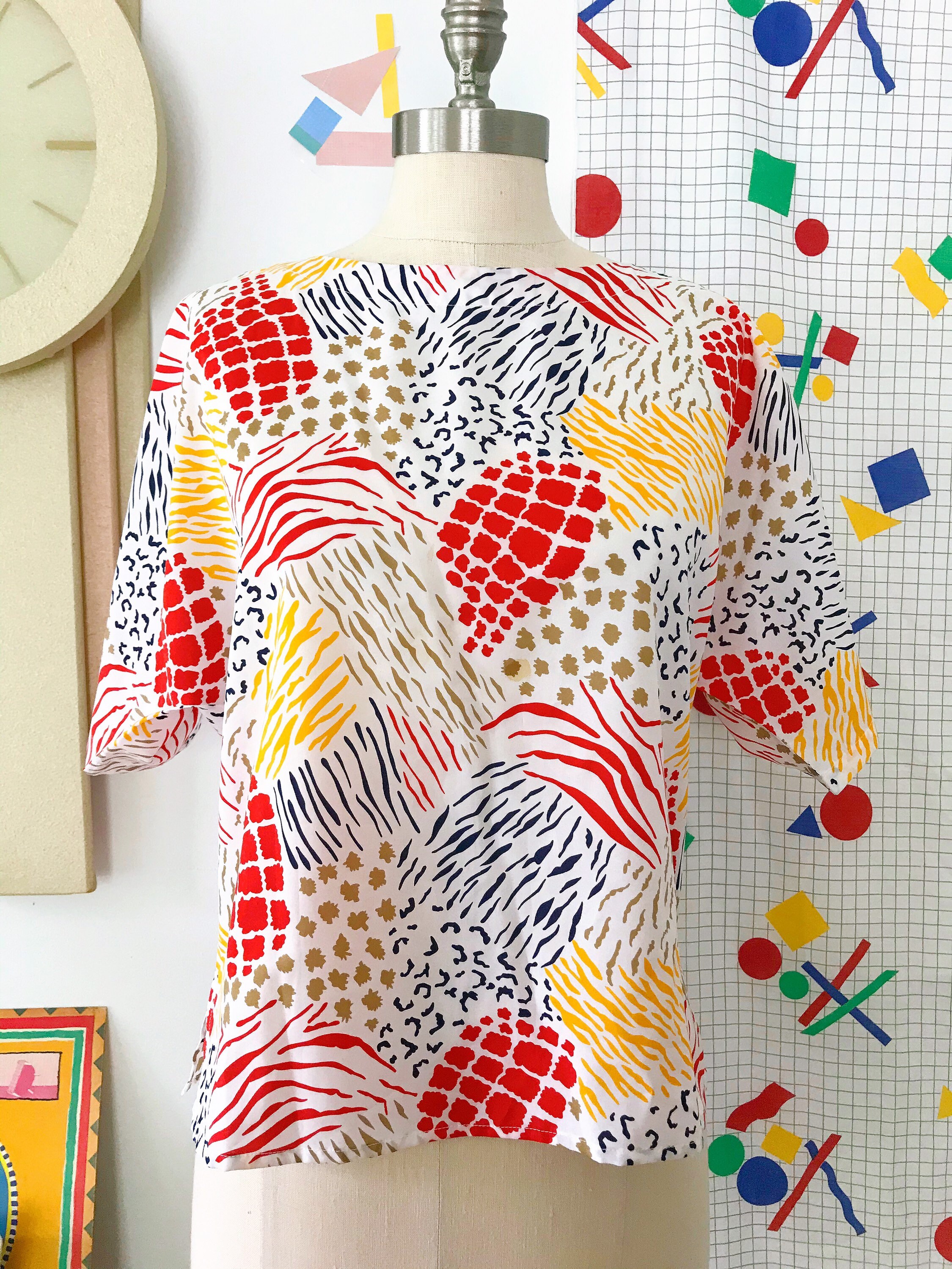 トップス 80's 90's Vintage Leopard Shirts 80s Vintage Rainbow Leopard Print Top - Vintage Cheetah Print