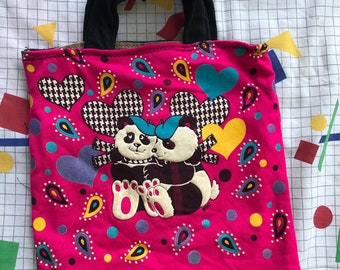 80s Hot Pink Panda Lisa Frank Style Handbag Purse