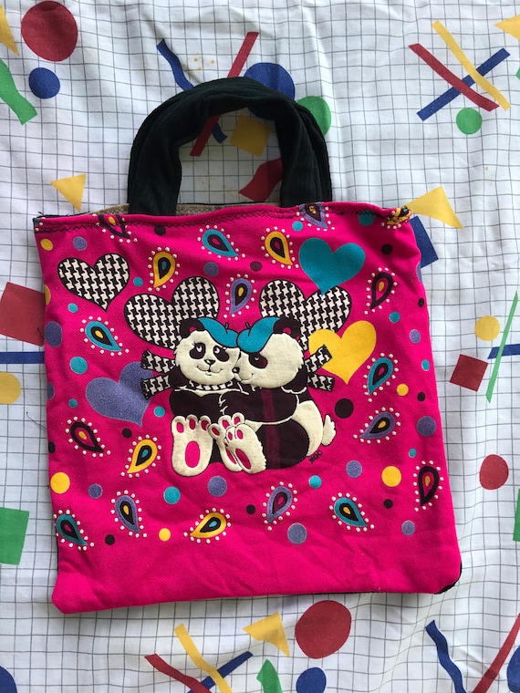 80s Hot Pink Panda Lisa Frank Style Handbag Purse