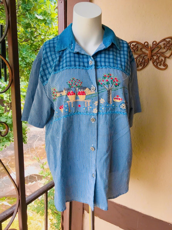 90s Cottagecore Kitschy Embroidered Apple Orchard 