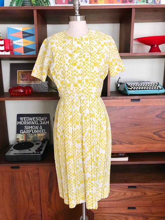 60s Vintage Yellow Polka Dotted Dress - Vintage Po