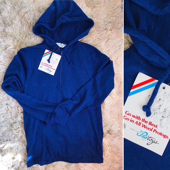 70s Vintage Deadstock Blue Protogs Wool Hoodie wit
