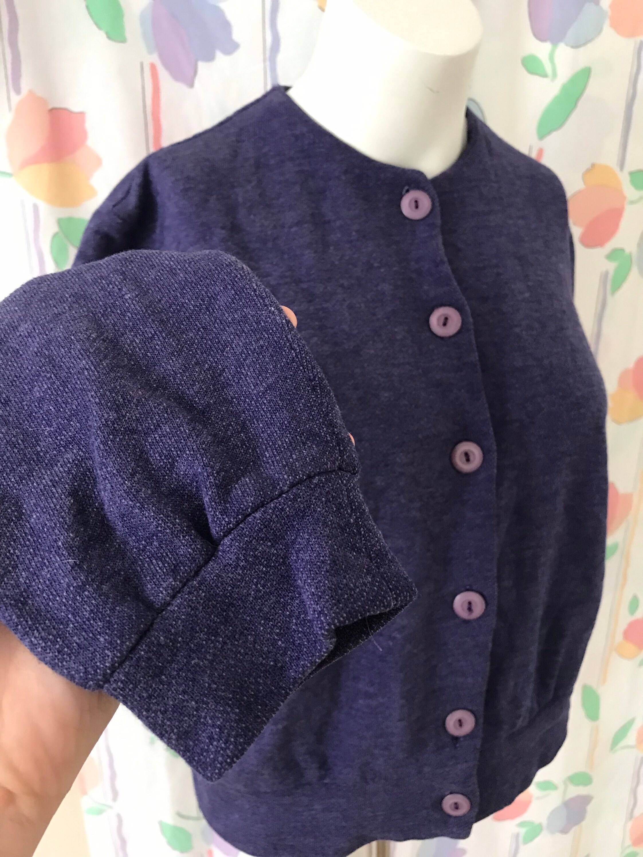 80s Purple Chunky Sweatshirt Material Button up Cardigan - Etsy