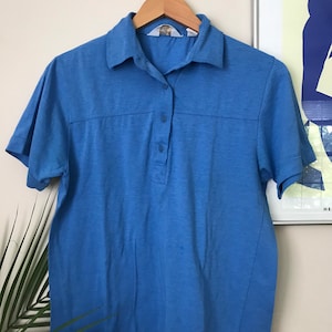 80s 70s Basic Sky Blue Thin Polo Shirt Size Mens Med Big Bud