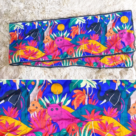 80s Vintage Rainbow Jungle Tiger Scarf - Vintage 1