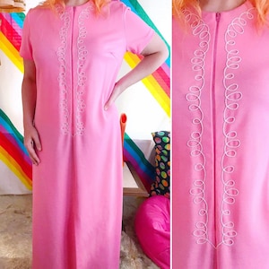 70s Vintage Bubblegum Pink Maxi Dress - Vintage 70s Pink Gown - Groovy 70s Pink Maxi Dress