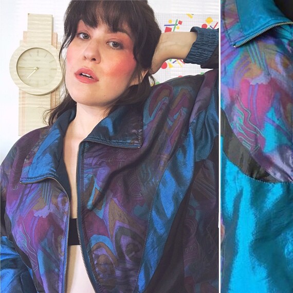 80s 90s Vintage Multicolored Blue Windbreaker Jack