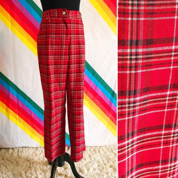 red plaid flare pants
