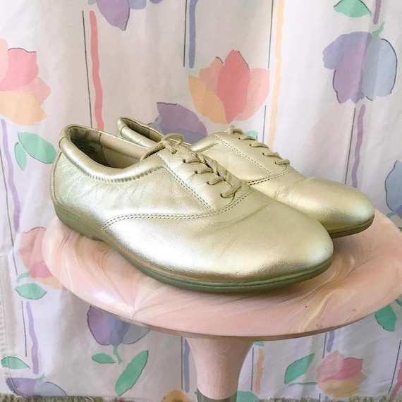 80s Gold Aerobics Oxford Lace Up Sneakers Sz 7.5 W - image 1