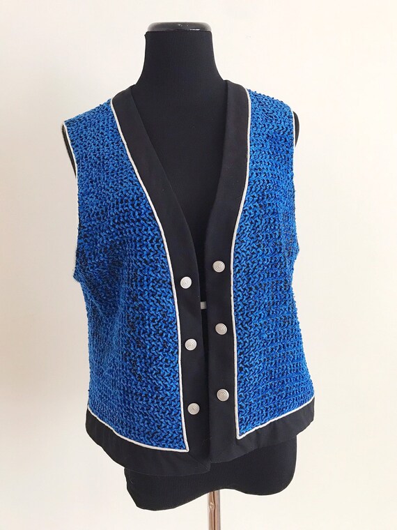 90s Vintage Velvet Blue Crazy Vest - 90s Blue Vel… - image 9