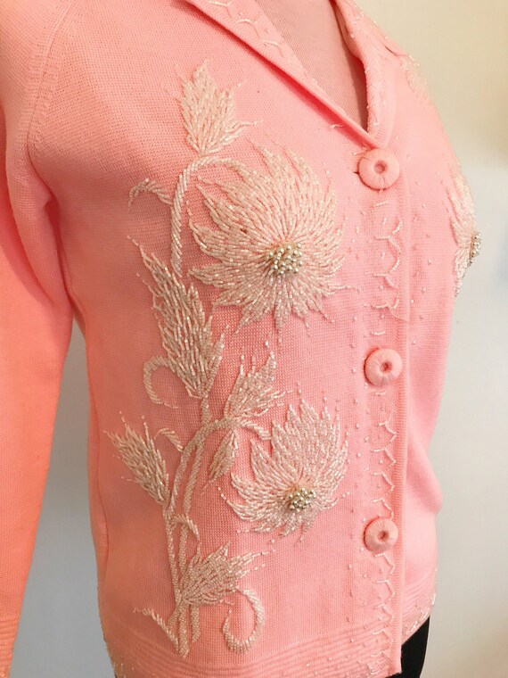 Vintage 1960s Pink Beaded Wool Jacket and Matchin… - image 2