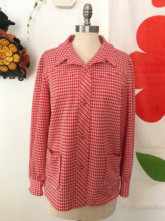 70s Vintage Houndstooth Mod Leisure Suit Jacket - Vintage Polyester Jacket - 70s Houndstooth Mod Jacket