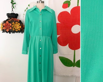 70s Vintage Green Maxi Disco Dress - Vintage Green Maxi Gown - 70s Green Long Dress