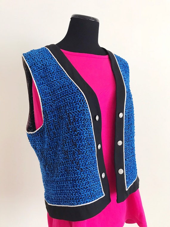 90s Vintage Velvet Blue Crazy Vest - 90s Blue Vel… - image 3