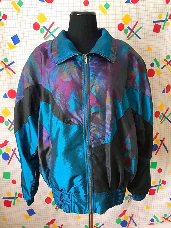 80s 90s Vintage Multicolored Blue Windbreaker Jack