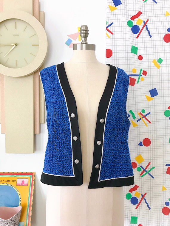 90s Vintage Velvet Blue Crazy Vest - 90s Blue Velv