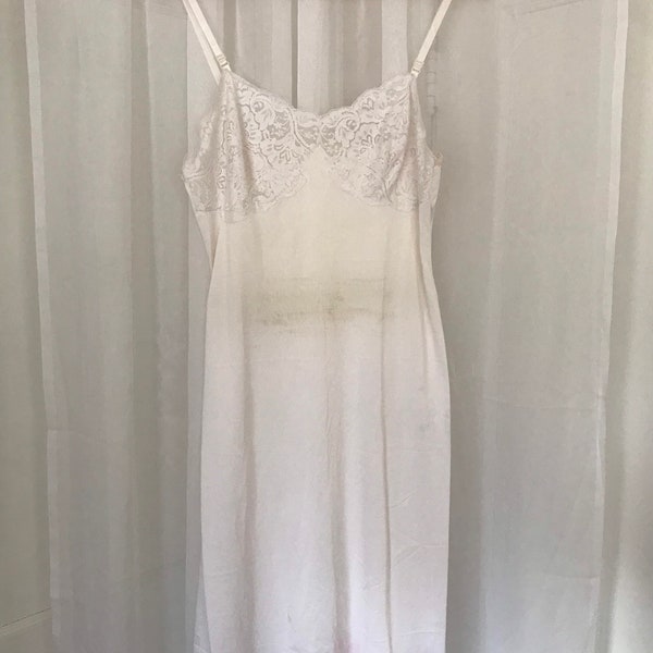 70s 80s Classic White Lingerie Lace Slip Dress Sz MD Vintage Lingerie Dress Union Made