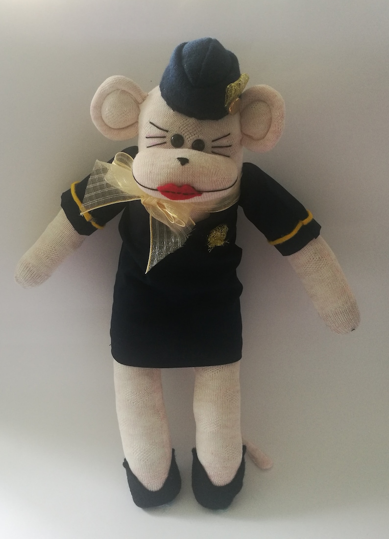 sock monkey,flight attendant,cabin attendant,flight gift,flight crew gift,attendants gift,toy collectables,novelty socks,air stewardess