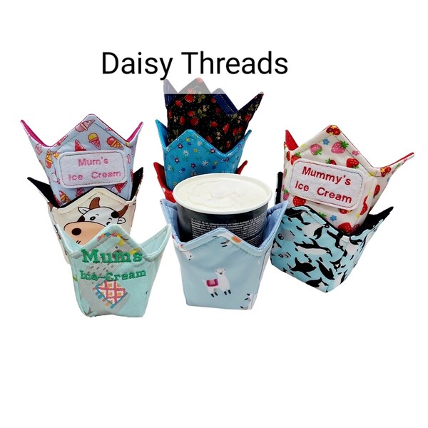 ICE CREAM COZY, ice cream tub holder, personalised ice cream cover, ice cream bowl, tub holder, ice cream lover gift,noodle pot holder