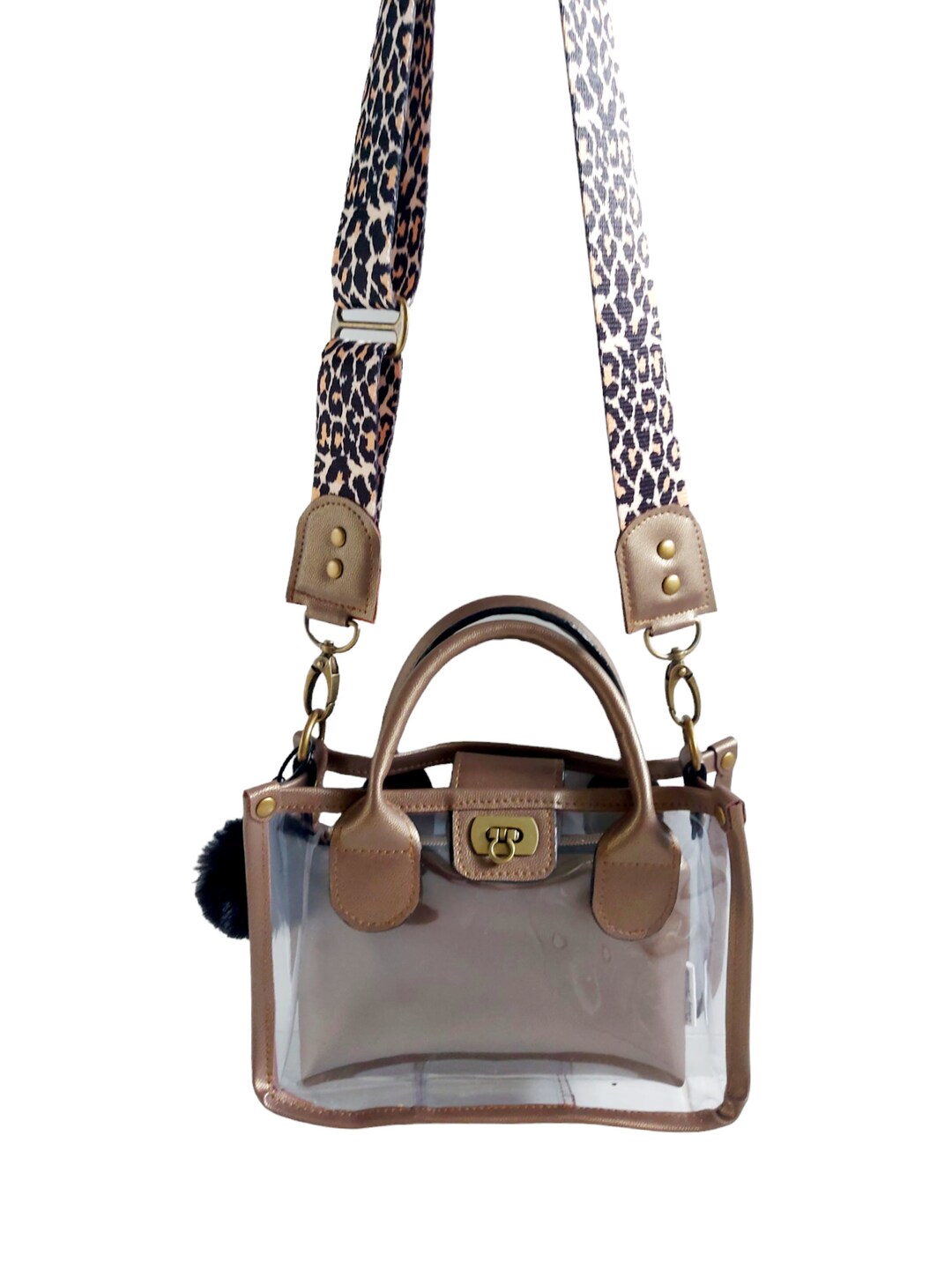 Clear Small Tote Bag With Faux Leather Top Handle and Designer