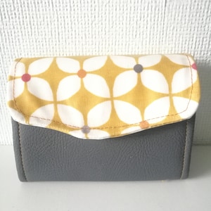 Cartera LEATHER /OILCLOTH PURSE con tarjeta de crédito con cierre magnético y monedero con cremallera, bolso de mujer con estampado gris y amarillo