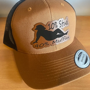 Stud muffin laser engraved leather patch hat