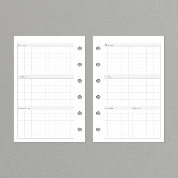 Week on Two Pages Pocket Rings Printable Planner Inserts | Undated | Four Colors | V3