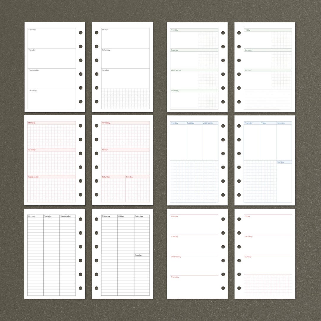 Week on Two Pages Pocket Rings Printable Inserts Bundle | Undated ...