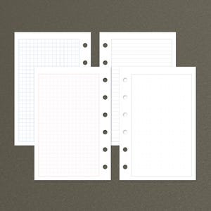 Insertos imprimibles para agenda con anillas de bolsillo para notas, cuatro colores, cuadrícula de puntos, líneas y cuadrícula