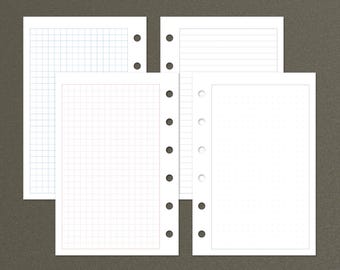 Note Pocket Rings Printable Planner Inserts | Four Colors | Dot Grid | Lined | Grid