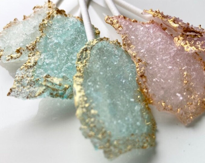 Assorted Edible Druzy Crystal Geode Gemstone Gold Painted Lollipops
