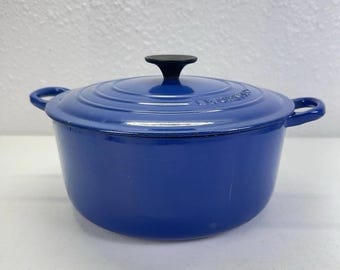 Vintage Le Creuset Blue E #24 Cast Iron Dutch Oven 4.5 Qt w/Lid Made France
