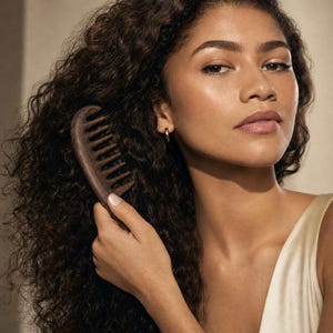 Peine de madera de dientes anchos para cabello rizado, grueso y natural, peine desenredante para cabello ensortijado, peine de sándalo negro, herramienta de peinado antiencrespamiento