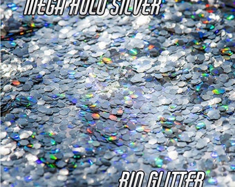 MEGA HOLOGRAPHIC SILVER Bio Glitter - Hard to get - Mega Chunky Grain 2.4mm Biodegradable Glitter-  Eco Friendly - Cosmetic Grade