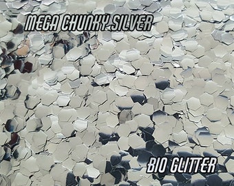 SILVER BIO GLITTER - Mega Chunky 2.4mm- Biodegradable Glitter- Festival Glitter - Eco Friendly - Mermaid Glitter - Cosmetic Grade - 77