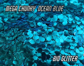 OCEAN BLUE Bio Glitter - Mega Chunky 2.4mm -Biodegradable Glitter- Festival Biodegradable Glitter - Eco Glitter - Cosmetic Grade- 85