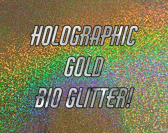 HOLOGRAPHIC GOLD BIO Glitter - Mica based - Hard to get - Fine Grain Biodegradable Glitter-  Eco Friendly - Cosmetic Grade