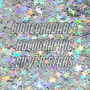 HOLOGRAPHIC Silver Star BIO Glitter - Corn based - Hard to get - Biodegradable Glitter - Eco Friendly - Cosmetic Grade