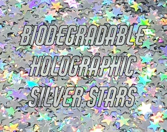 HOLOGRAPHIC Silver Star BIO Glitter - Corn based - Hard to get - Biodegradable Glitter - Eco Friendly - Cosmetic Grade