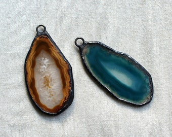 Freeform Agate Druzy Slice Hand Soldered Stone Pendant Findings Artisan Solder Jewelry Supply