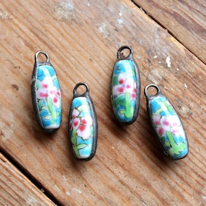 Small Deep Turquoise Blue Floral Pottery Pendant/Charm