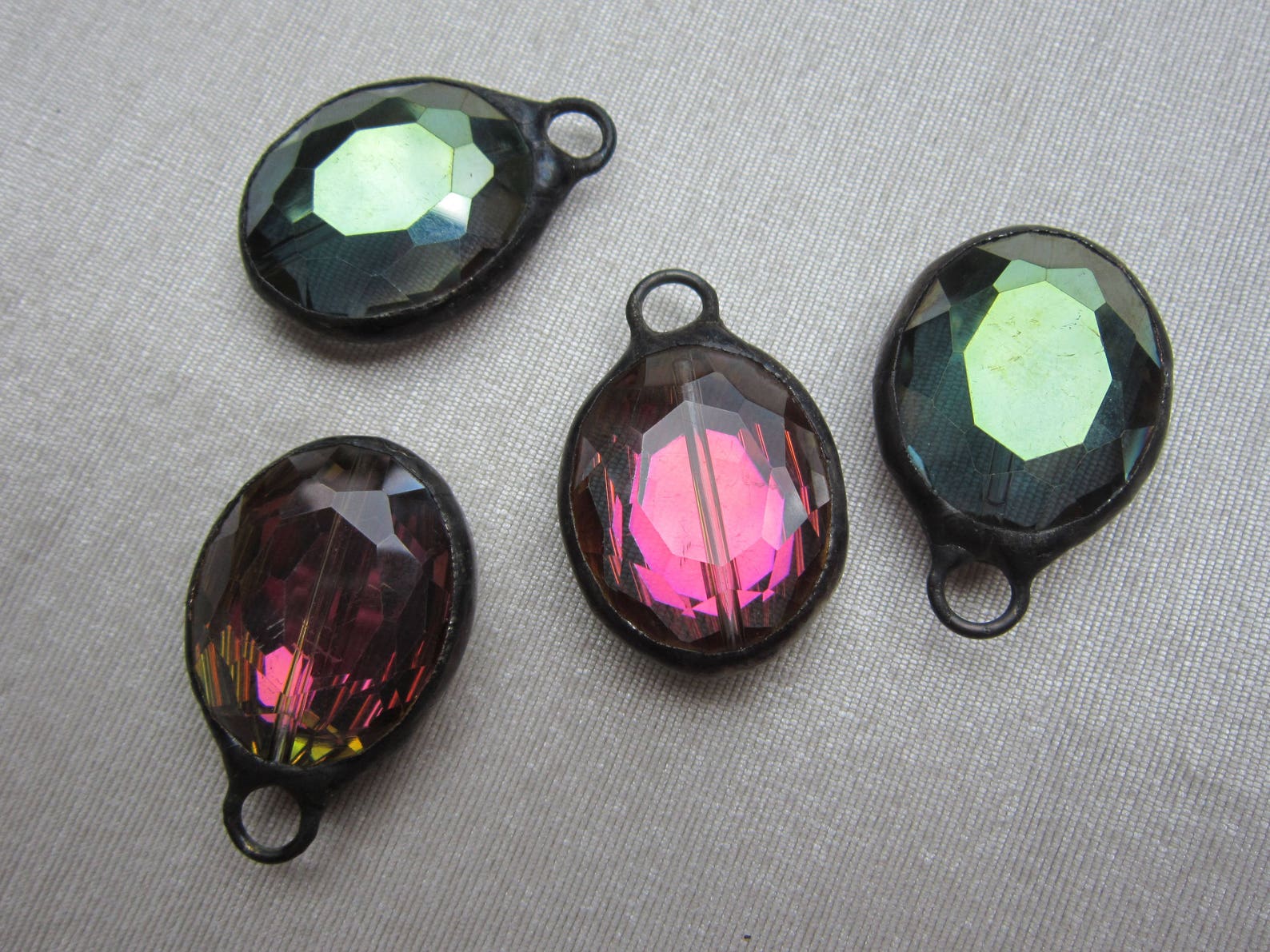 Pink And Green Pendant Set With Earrings