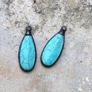 Large Long Turquoise Composite Teardrop Pendant