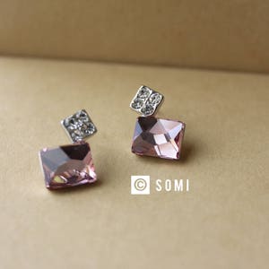 Earrings Swarovski Crystal earrings -Pinky Lady- Square Earrings