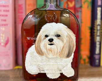 Custom Pet Portrait Bottle Art, Hand-Painted Dog Bourbon Bottle