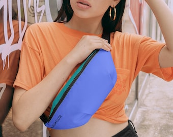 Sporty Two-Toned Fanny Pack Hands Free for Travel or A Festival (Lime Green Pink Magenta Yellow Orange Teal Indigo)