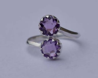 Beautiful Two Stone Ring-Amethyst Ring-Grown Purple Ring-925 Sterling Silver Ring-Handmade Jewelry-February Birthstone Ring-Unique Gift Girl