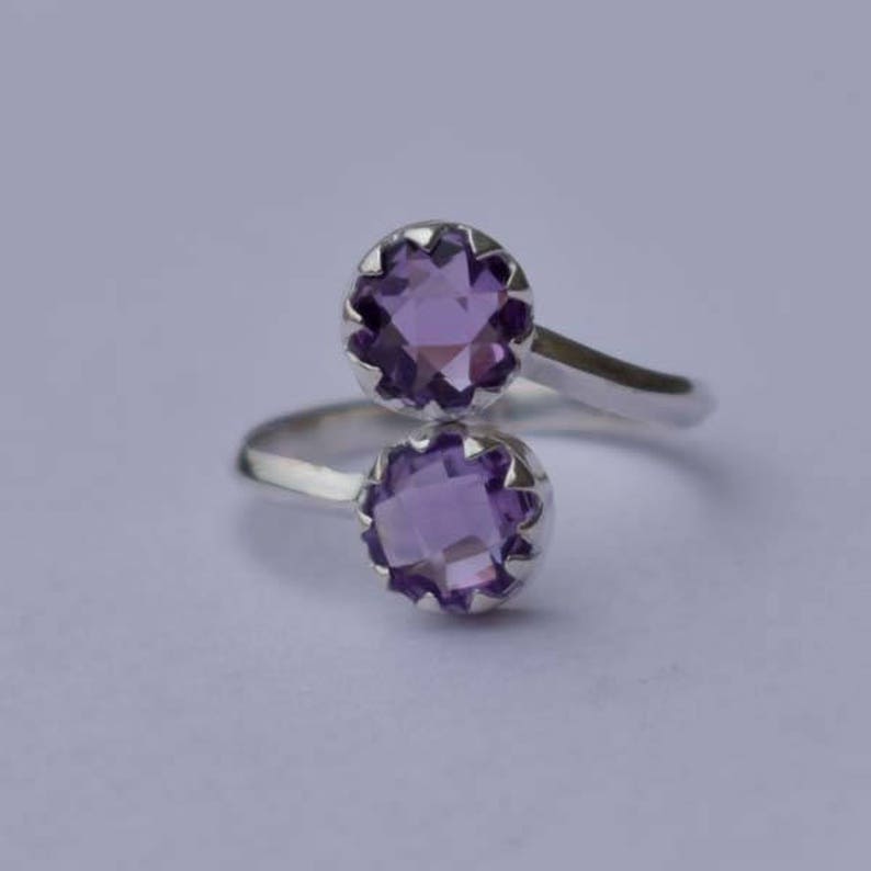 Beautiful Two Stone Ring-Amethyst Ring-Grown Purple Ring-925 Sterling Silver Ring-Handmade Jewelry-February Birthstone Ring-Unique Gift Girl