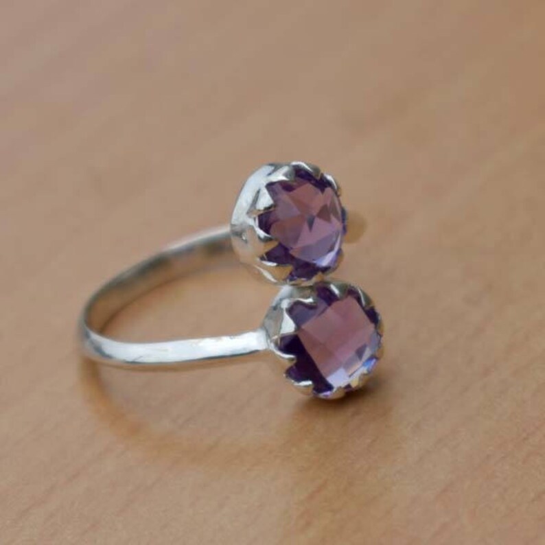 Beautiful Two Stone Ring-Amethyst Ring-Grown Purple Ring-925 Sterling Silver Ring-Handmade Jewelry-February Birthstone Ring-Unique Gift Girl